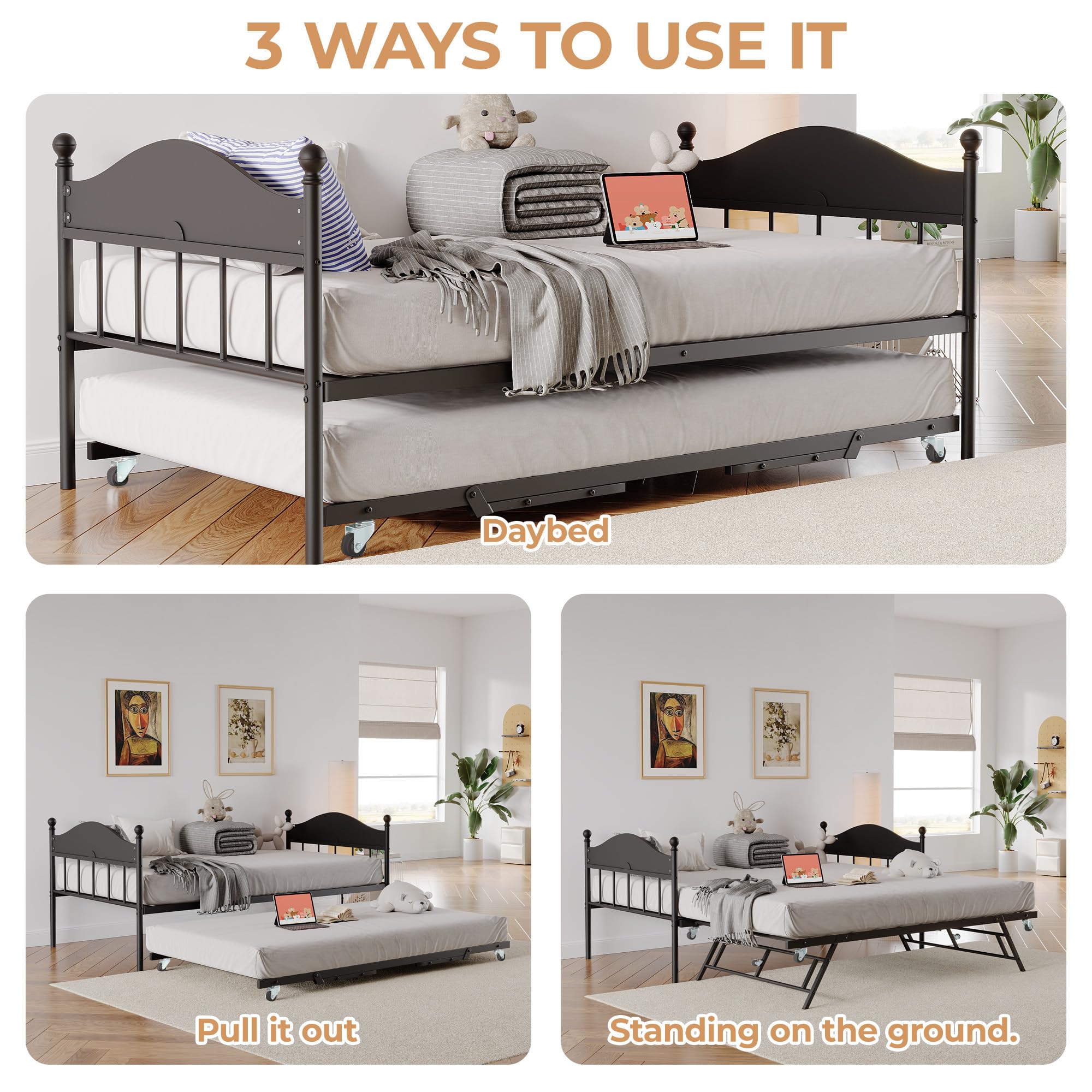Twin Metal Daybed with Pop-Up Trundle