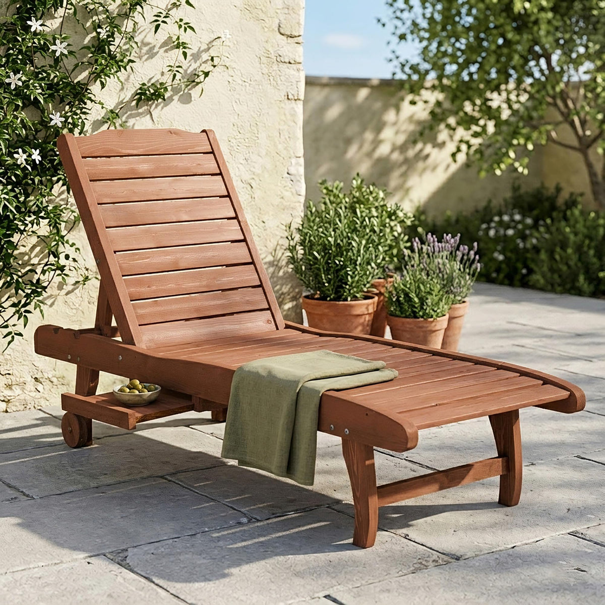 Outsunny Chaise Lounge Chair Outdoor 3-Level Adjustable Back Brown Red