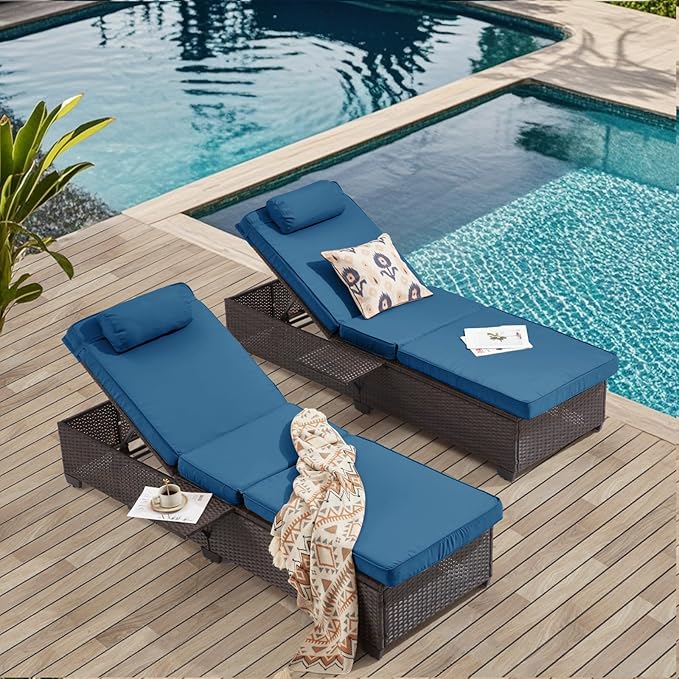 Outdoor Chaise Lounge Chairs Set of 2 with Adjustable Backrest