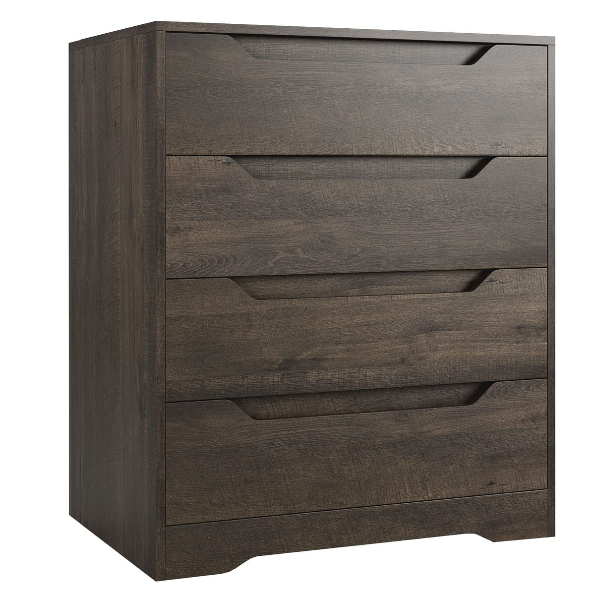 HOSTACK White Dresser, 4 Drawers Dresser, Farmhouse Chest of Drawers with Cut-Out Handles, Small Dressers with Drawers, Wood Makeup Chest Organizer for Living Room, Home Office, Dark Brown