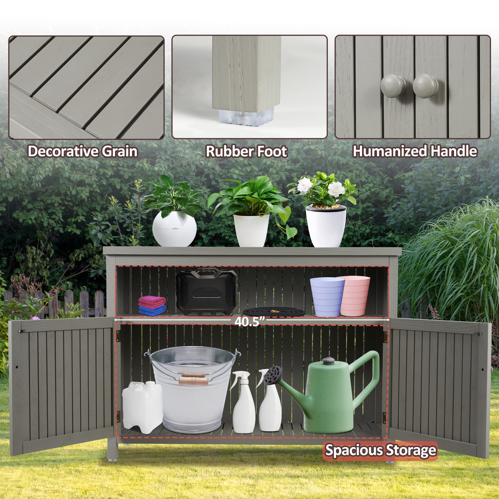 Outdoor Solid Wood Buffet Cabinet with Storage