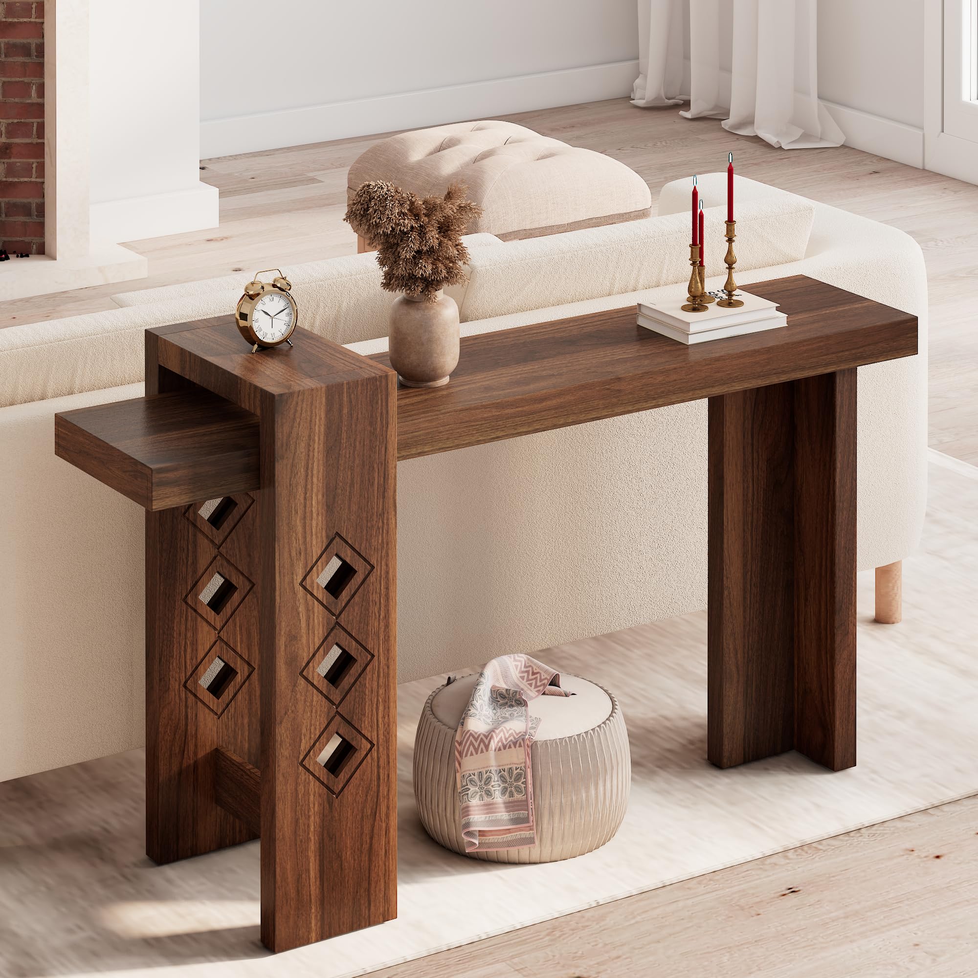 S.E.C.D Modern Console Table for Entryway, 63-Inch Floating Visual Entrance Sofa Table, Wood Hall Table for Living Room, Foyer, Hallway, Walnut