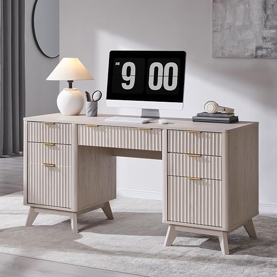 Fluted Executive Desk with Charging Station