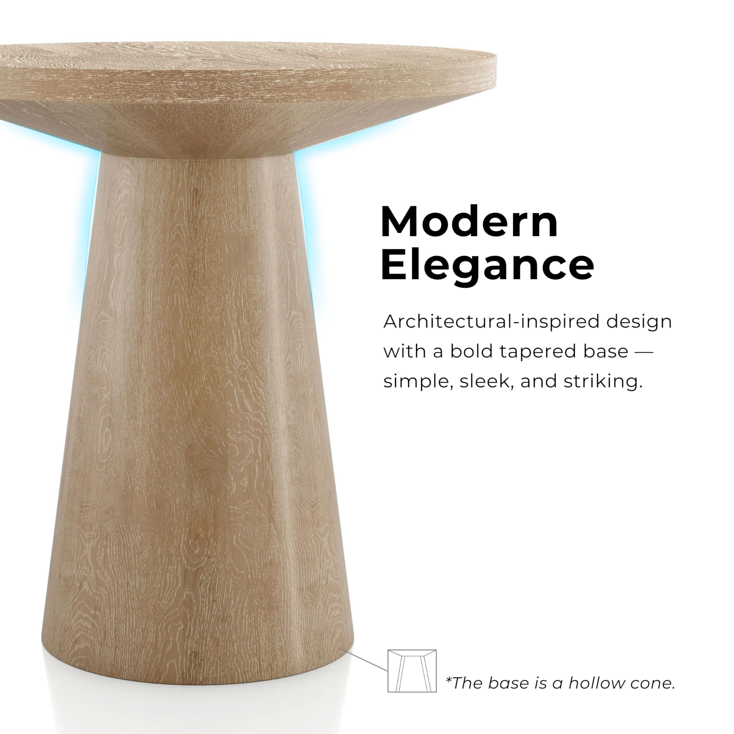 Furniture of America Crambel Modern Solid Rubberwood 20-inch Round End Table with Cone-Shaped Pedestal Base, Living Room Furniture for Small Space, Home Office, Oak Finish
