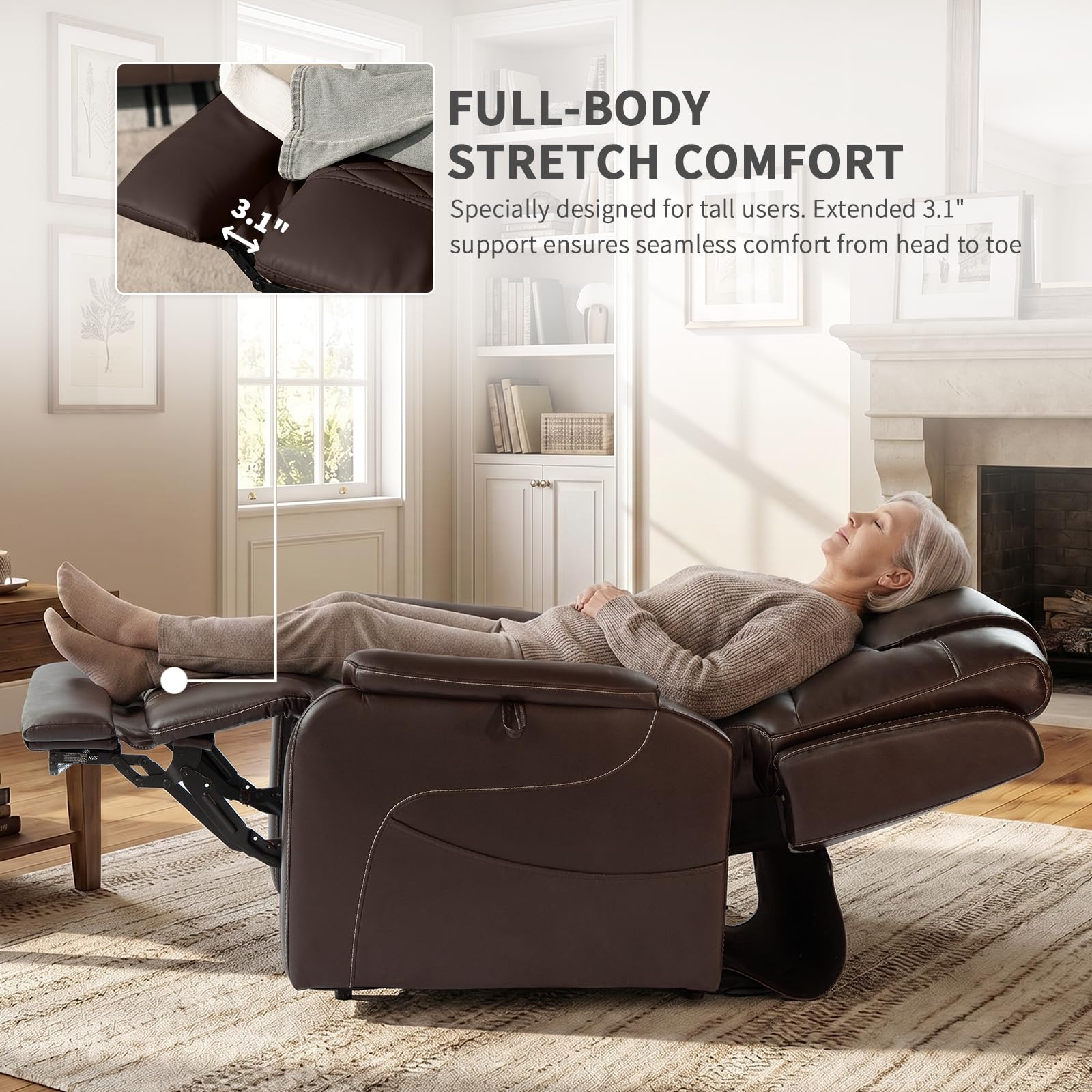 EONIX Triple Motor Lay Flat Power Lift Recliner Chair for Elderly with Massage, 400lbs Electirc Lift Chair for Living Room, Independent Adjustable Backrest Headrest, Extended Footrest, Dark Brown