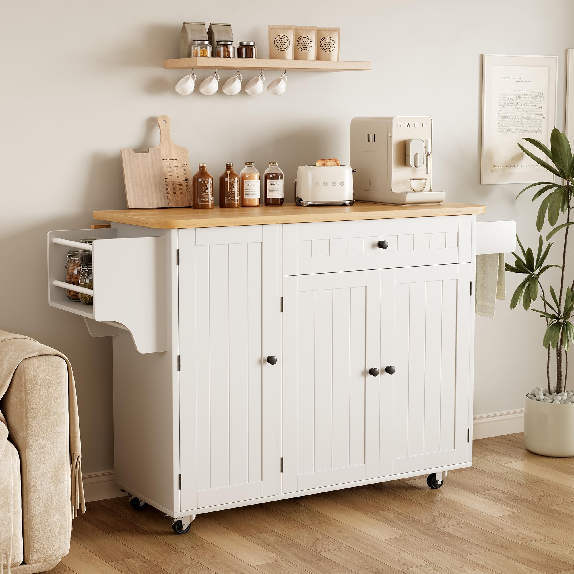 Rolling Kitchen Island with Drop Leaf & Storage