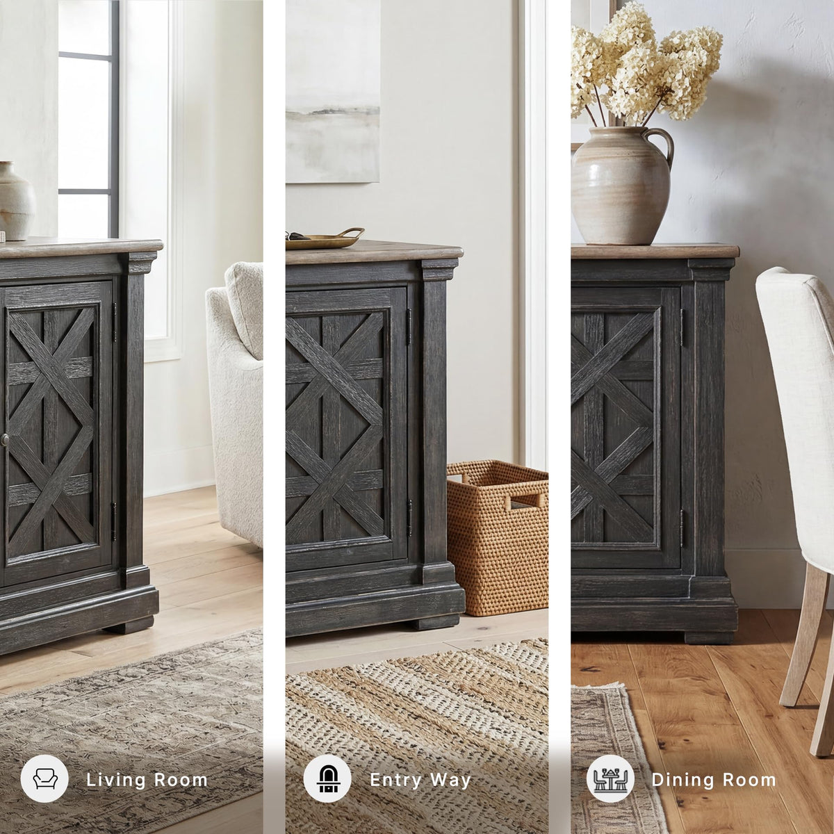 Signature Design by Ashley Farmhouse Sideboard Buffet Cabinet, Black/Gray