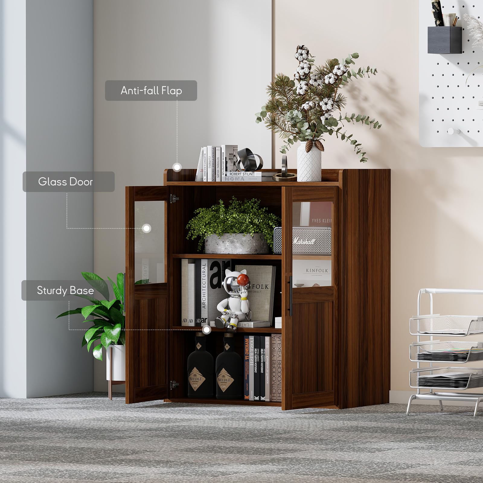 3-Shelf Filing Cabinet with Glass Doors