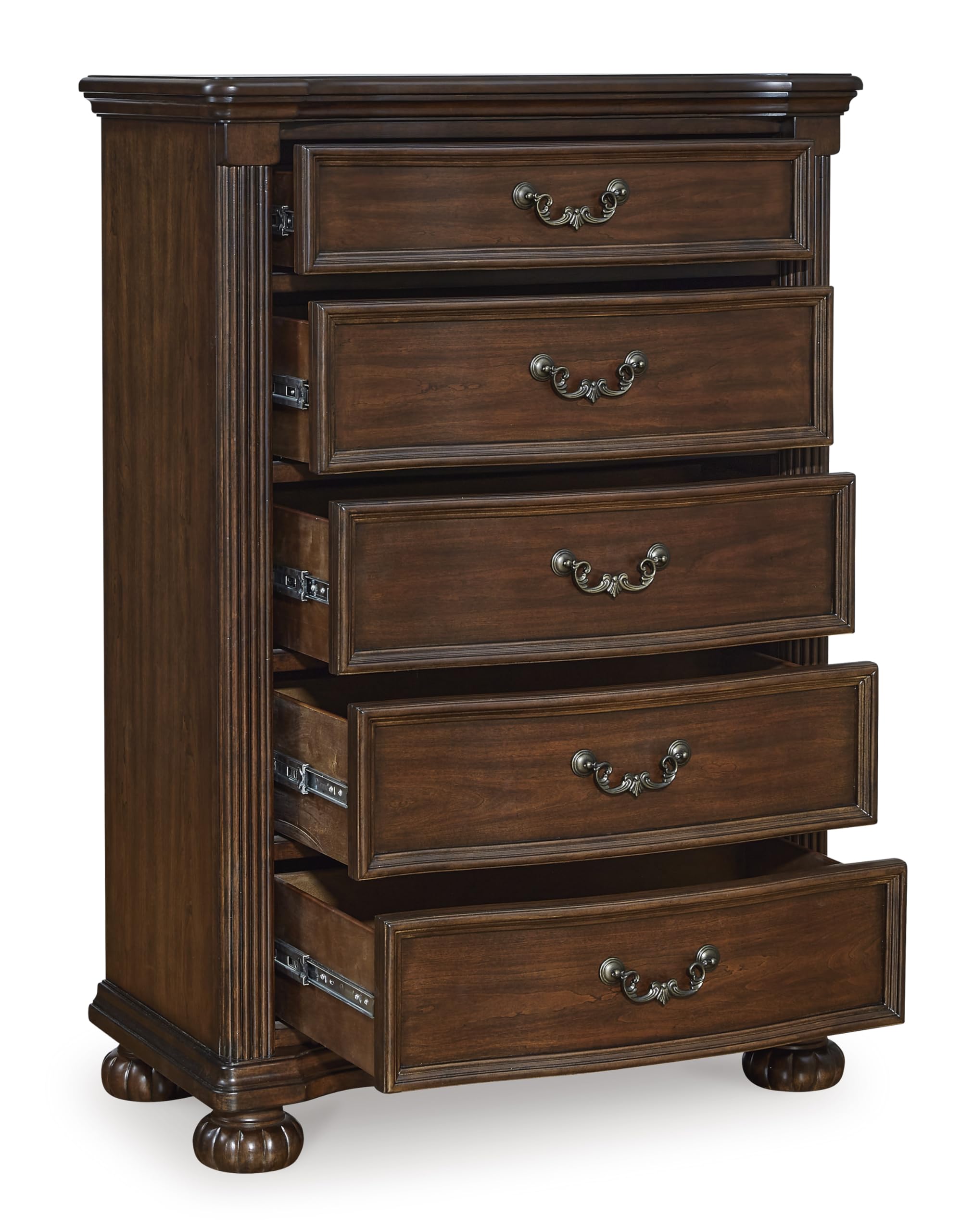 Signature Design by Ashley Lavinton Traditional Chest with 5 Smooth-Gliding Drawers, Metal Drawer Pulls, Wood, Cherry Brown Finish, 35.38' W x 17.88' D x 51' H