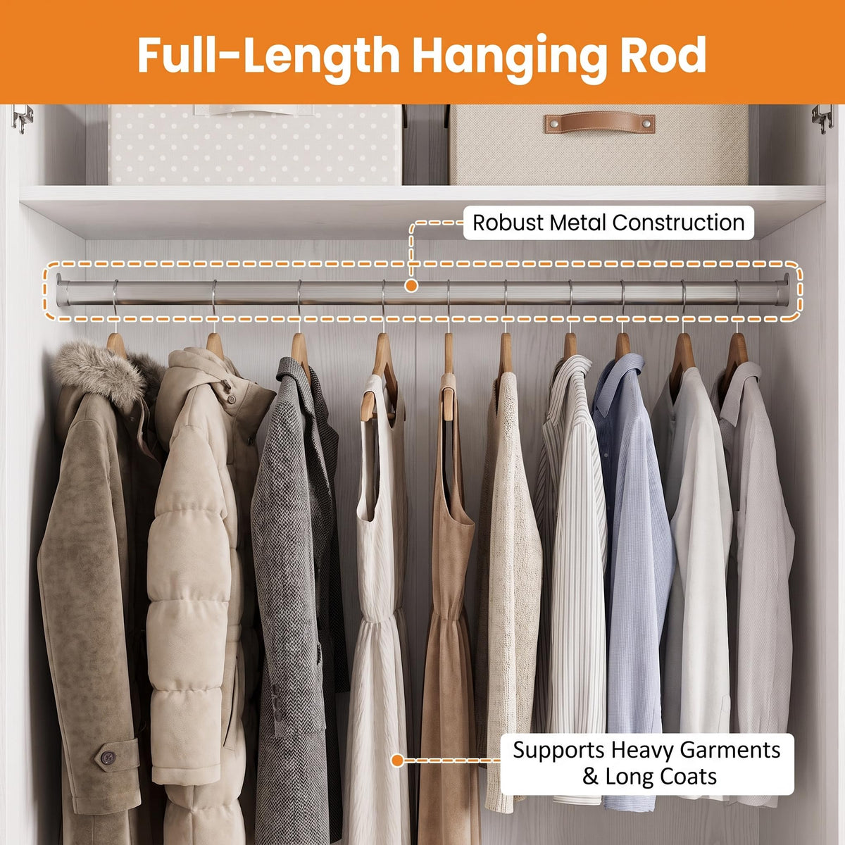 IRONCK Wardrobe Closet with Mirror, Drawers and LED Lights, White