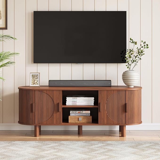 Fluted Sliding-Door TV Stand