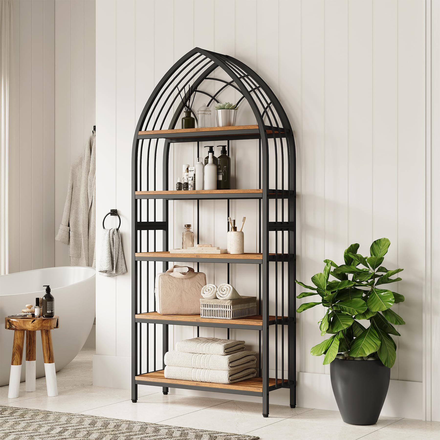 LITTLE TREE 74.8" Tall Bookshelf, 5-Tier Heavy Duty Metal Rack, Large Load-Bearing Capacity, Versatile Shelf for Living Room, Kitchen, Bedroom, Bathroom, Study