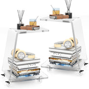 Clear Acrylic C-Shaped Side Table with Wheels