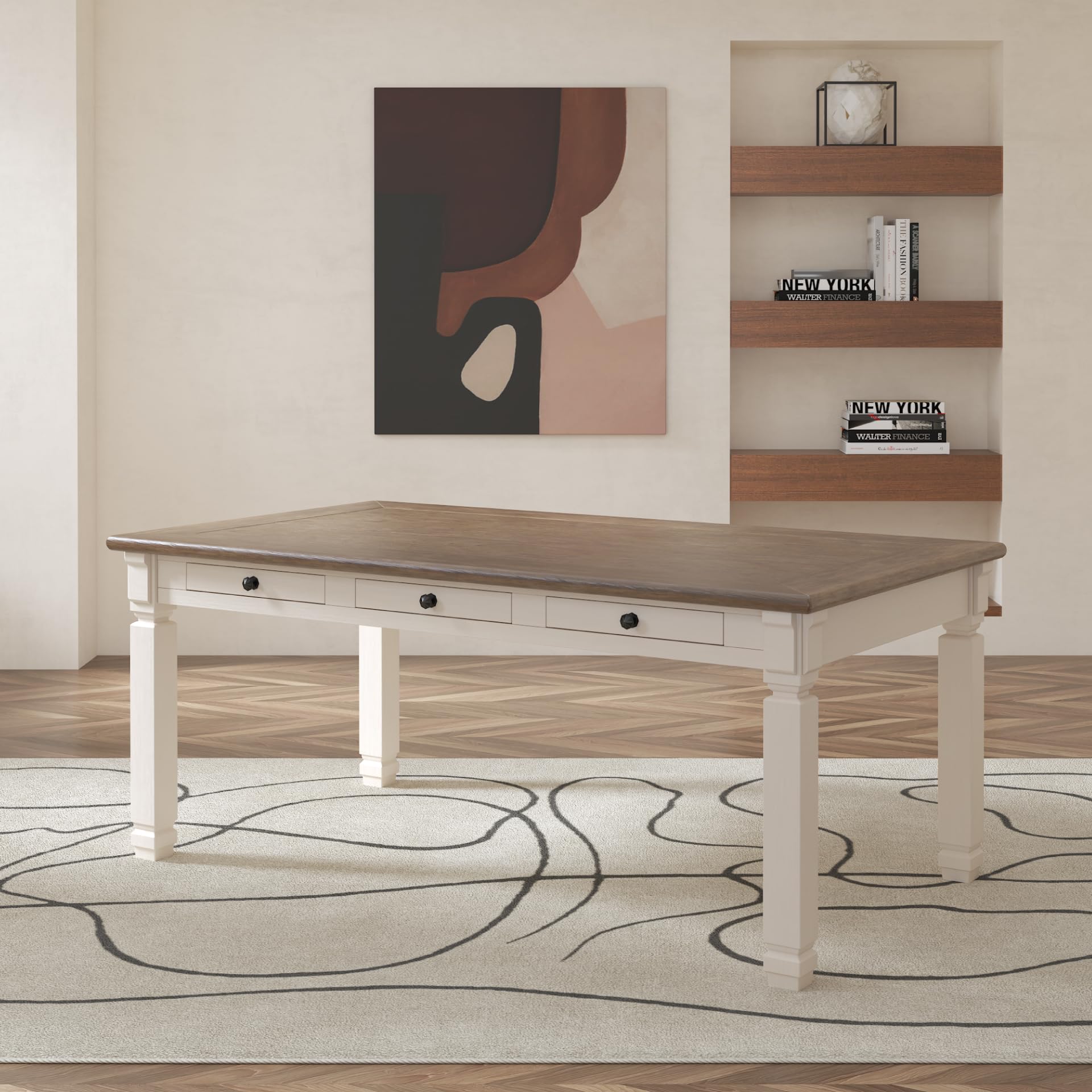 Farmhouse Dining Table with 6 Storage Drawers