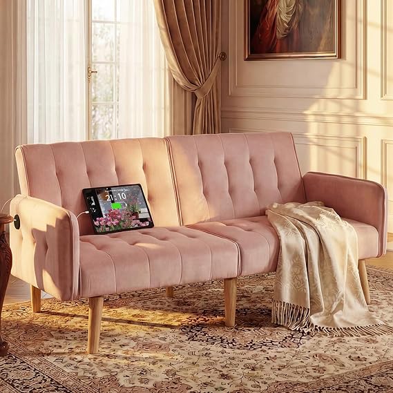 Convertible Futon Sofa Bed with USB
