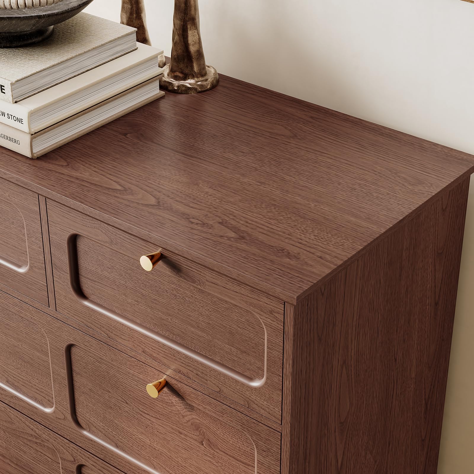 ARTPOWER 5 Drawer Dresser for Bedroom, Tall Dressers & Chests of Drawers with Solid Wood Legs and Brass Handles, Vertical Storage Organizer for Living Rooms, Hallway, Entryways, Offices, Brown
