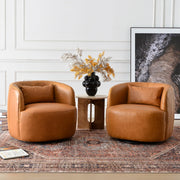 Leather Swivel Barrel Accent Chair, Set of 2