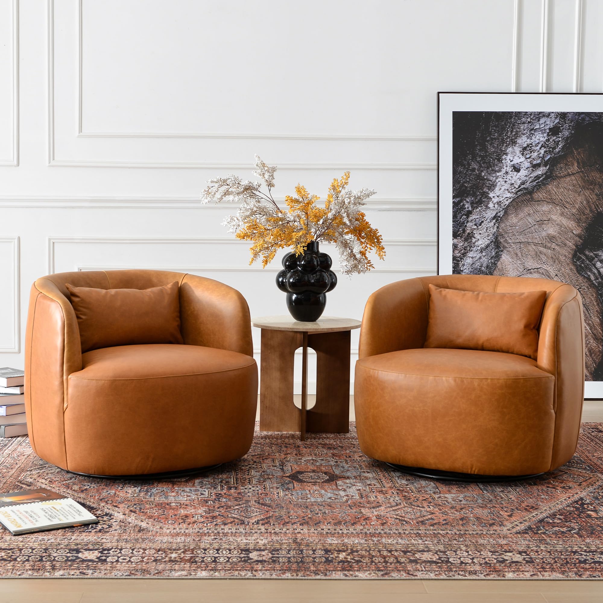 Leather Swivel Barrel Accent Chair, Set of 2