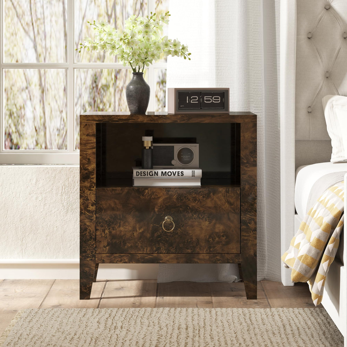 AMERLIFE Nightstand Set of 2 Mid Century Modern Bedside Table, Brown