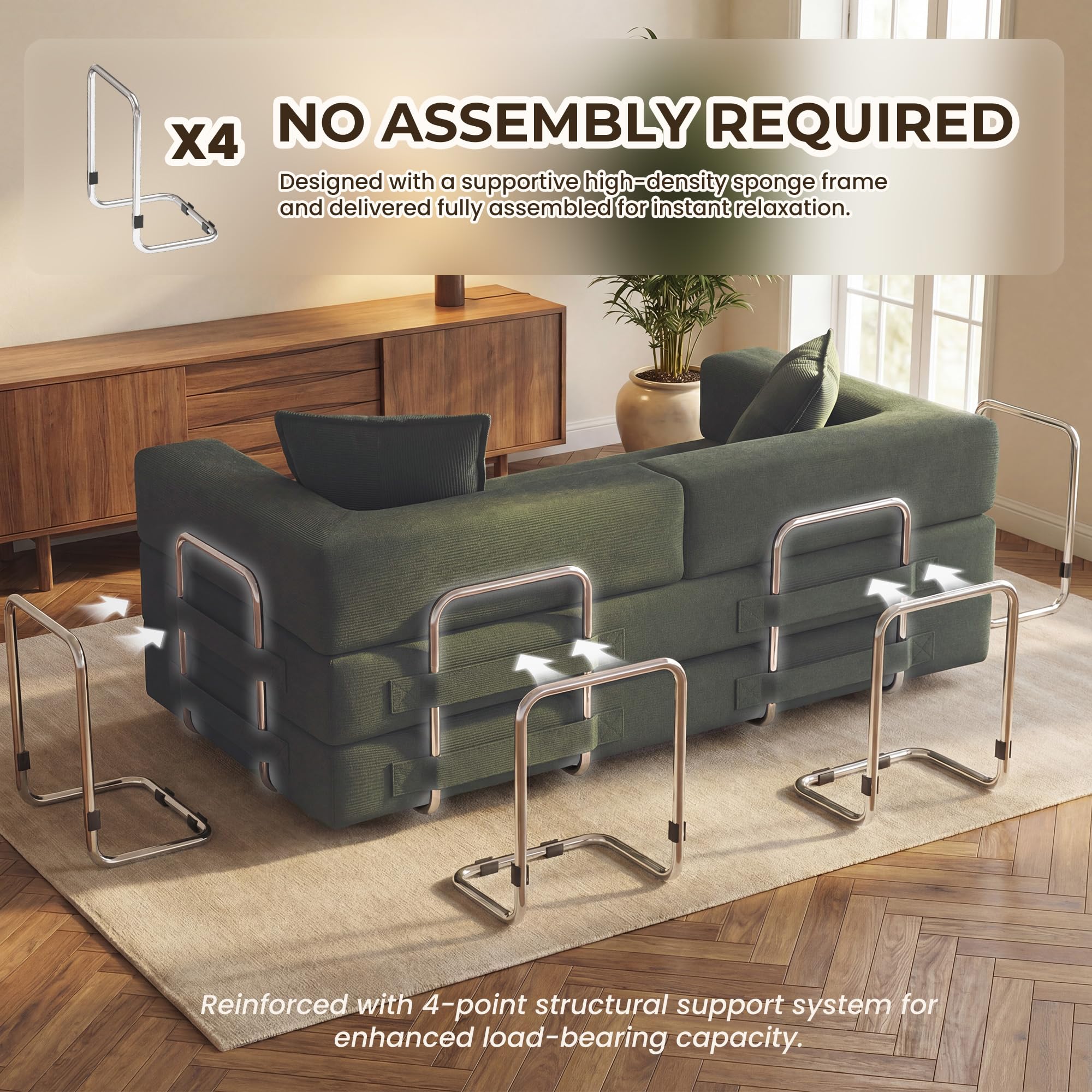 Convertible Futon Sofa Bed – 5-in-1 Modular Sleeper Couch, No Assembly