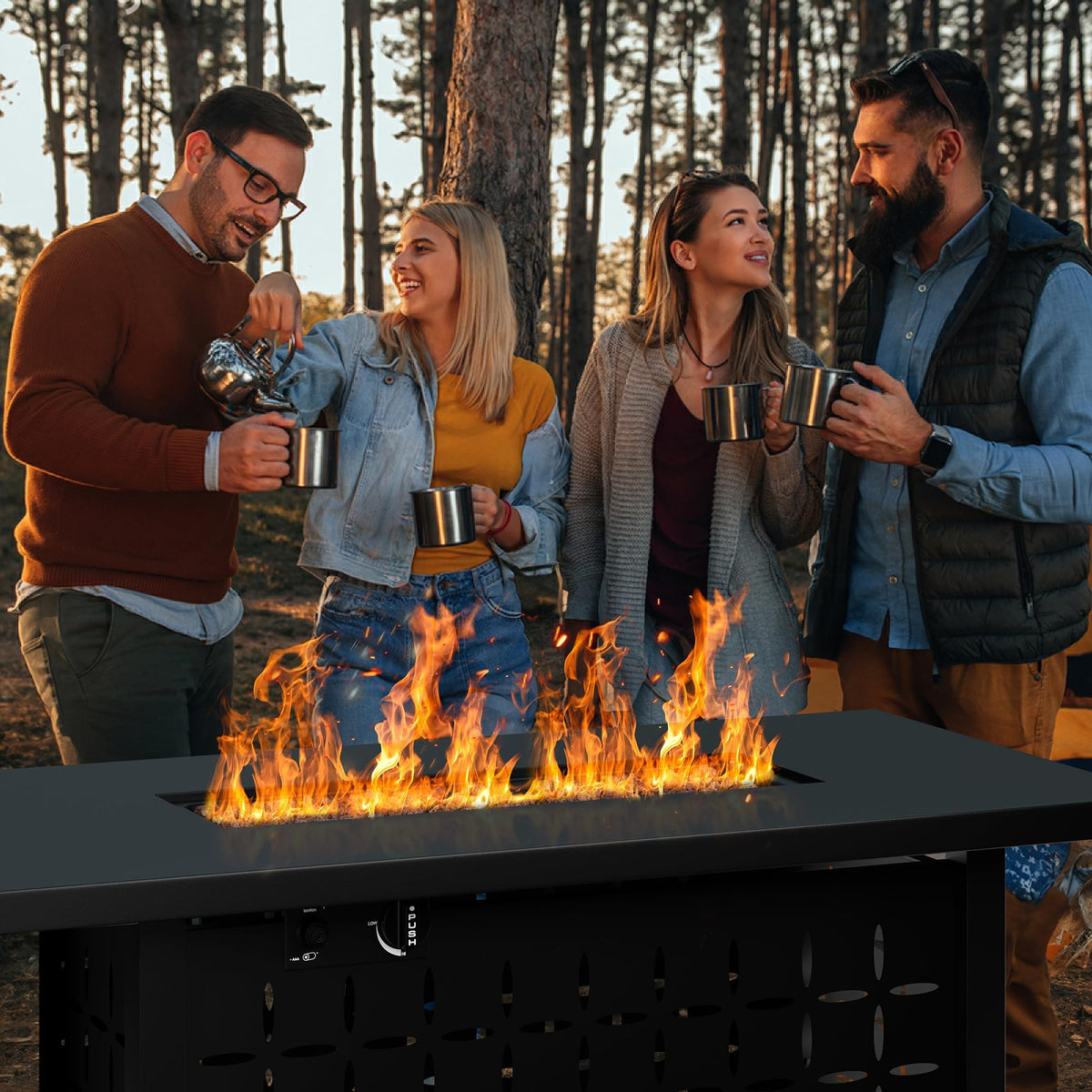 Shintenchi 42" Propane Fire Pit,60,000 BTU Gas Fire Pit Table,Black