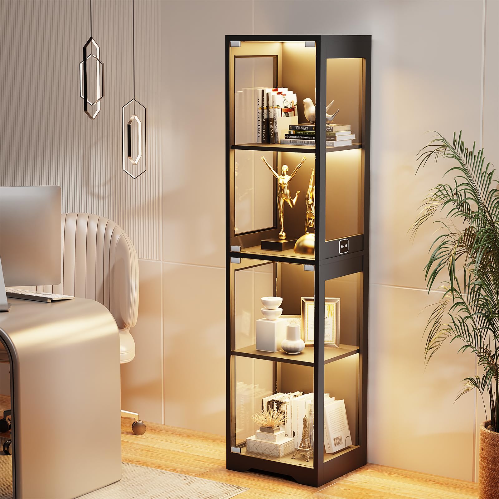 Glass Display Cabinet with LED Lights & Motion Sensor
