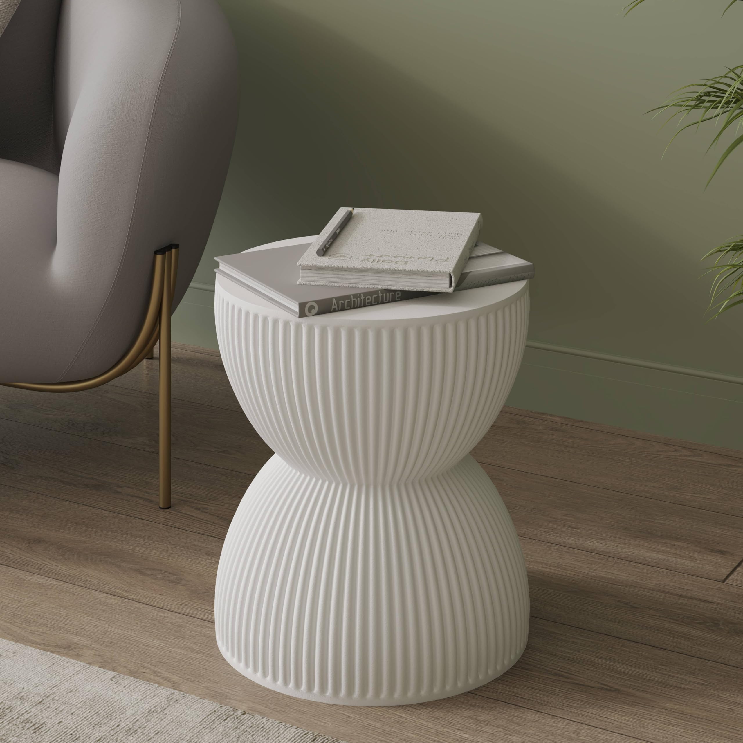 15" Round Hourglass Fiberstone Side Table
