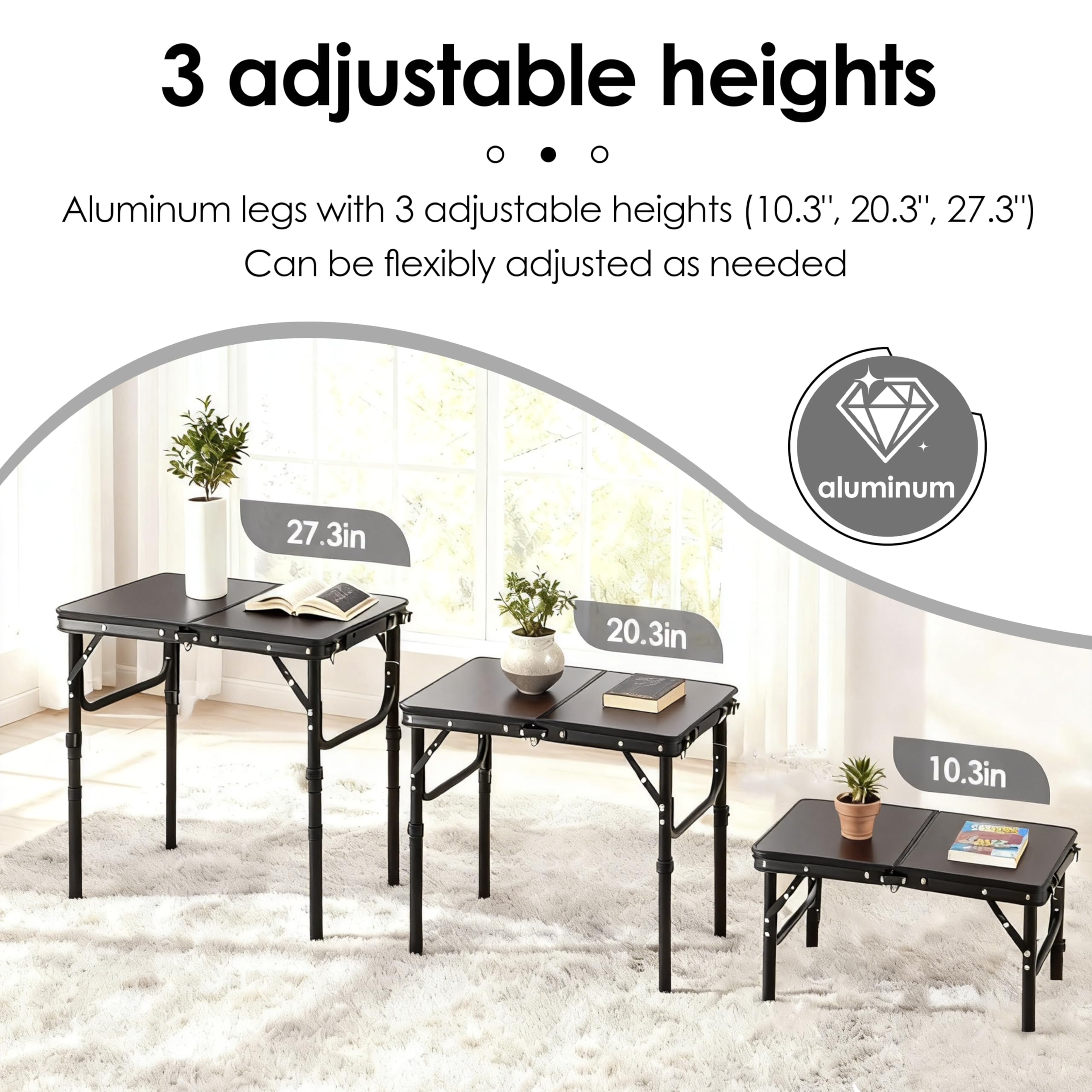 Folding TV Trays Foldable Dinner Tray Table Adjustable Height Food Snack Eating Couch Side Table Sturdy Aluminum Portable Sofa Tray End Table for Outdoor Indoor Camp Pinic Bed Couch Living Room(Black)