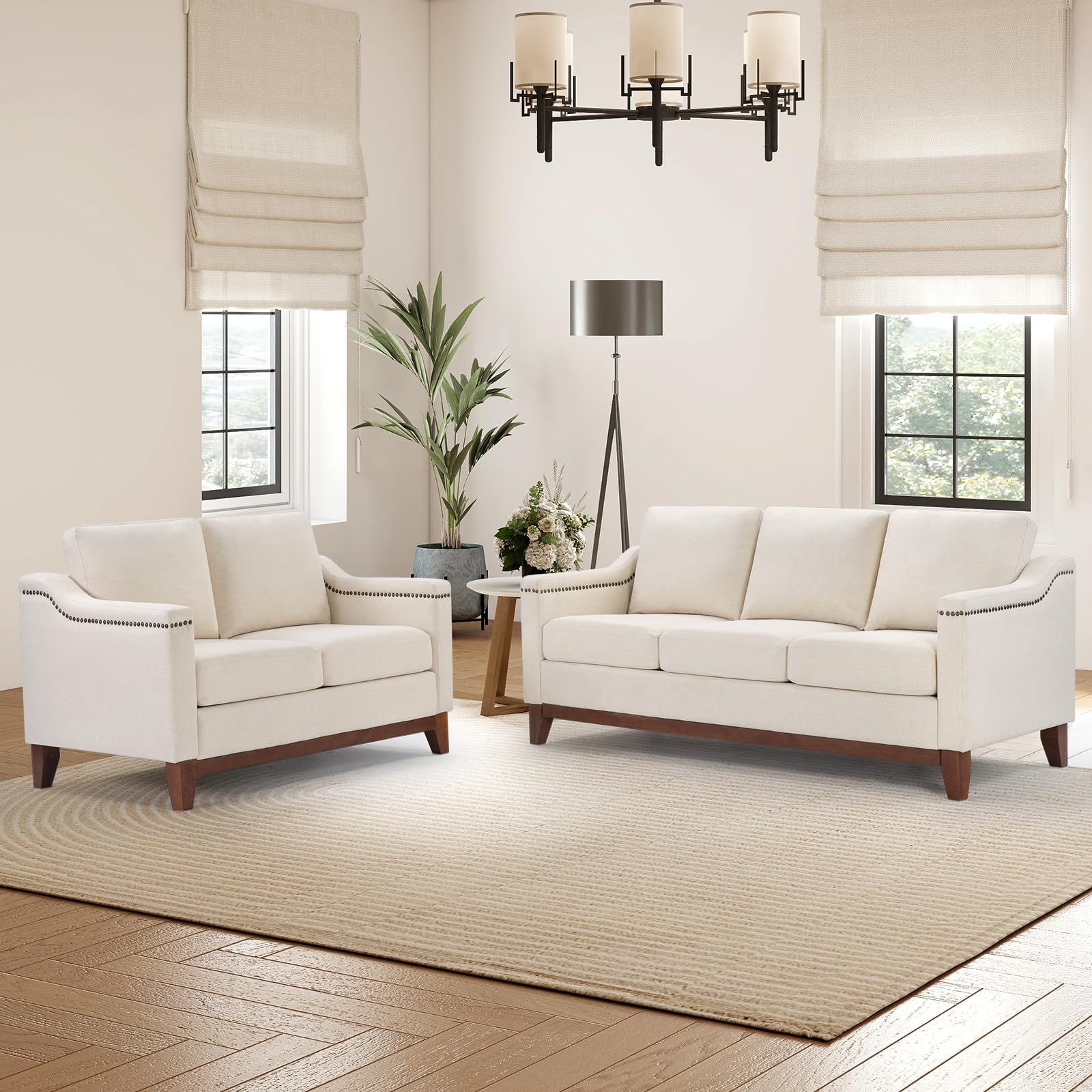 4-Piece Living Room Sofa Set with Storage Ottoman
