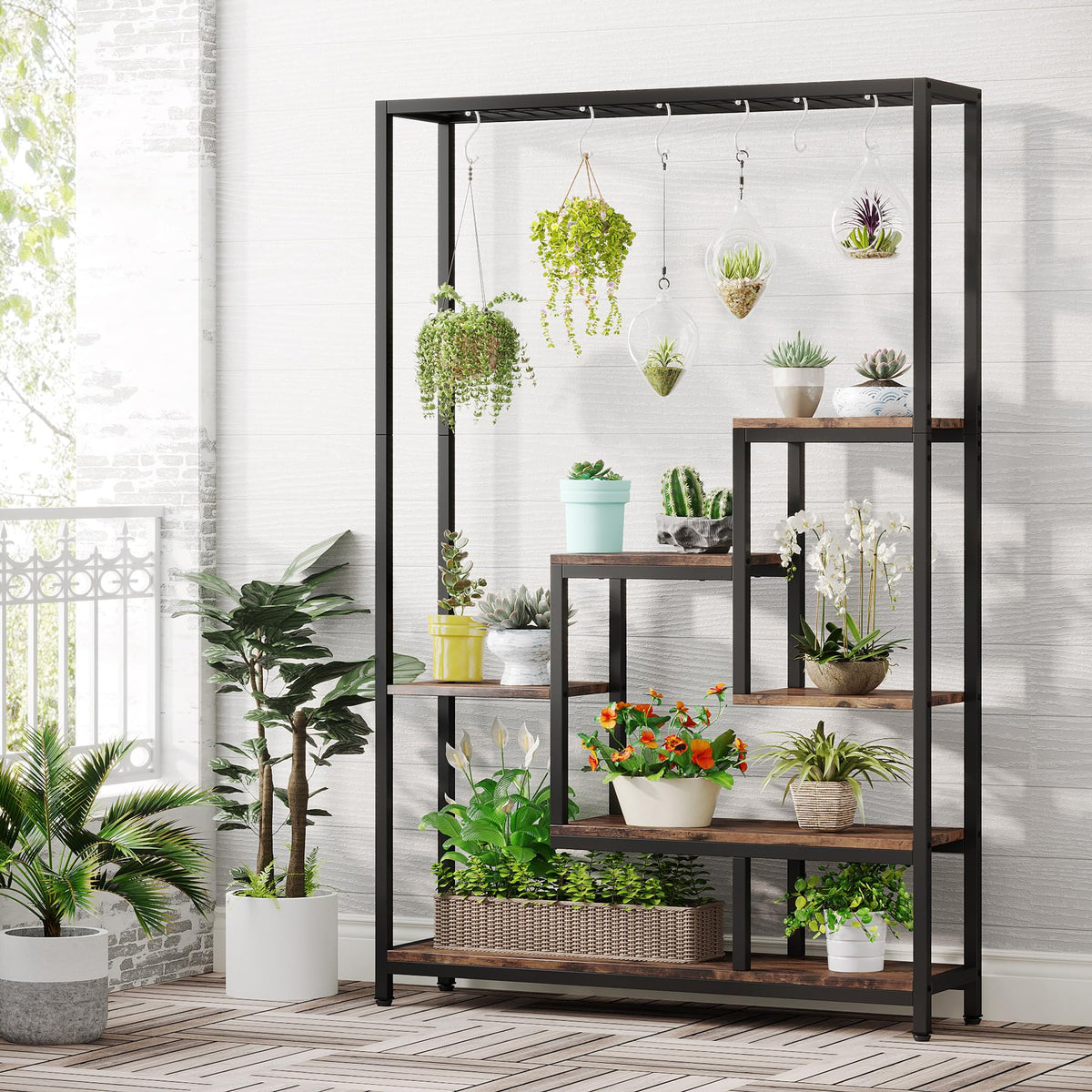 5-Tier Plant Stand with Hanging Hooks