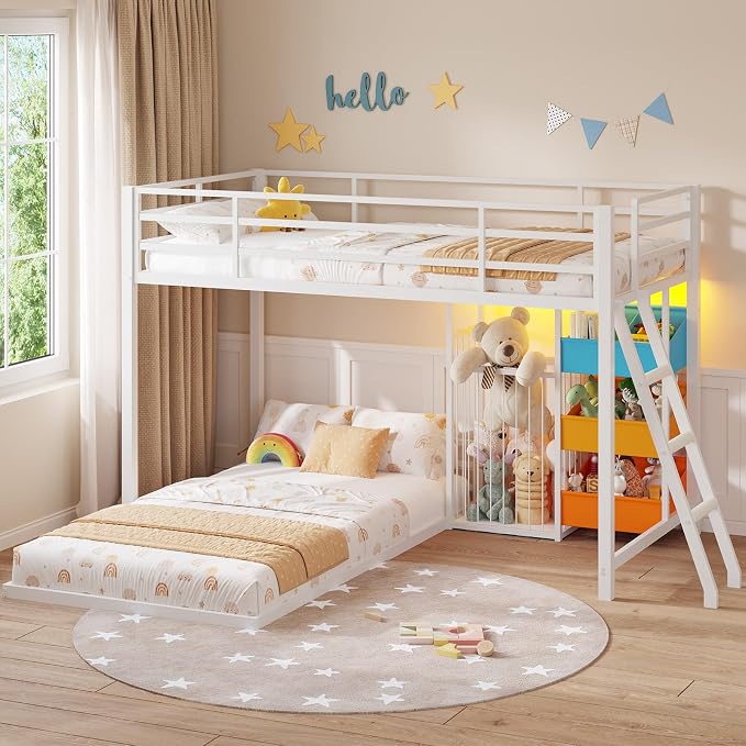 L-Shaped Twin Bunk Bed with Storage