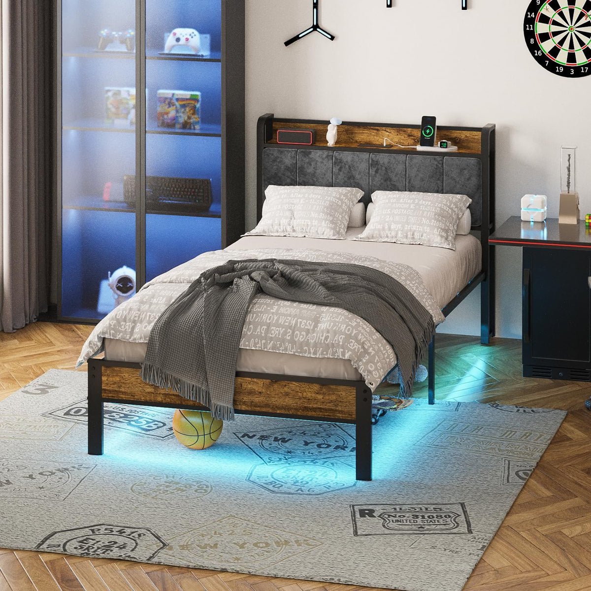 ALBERTO Twin Size Bed Frame with USB Charging Station and Smart LED Lights
