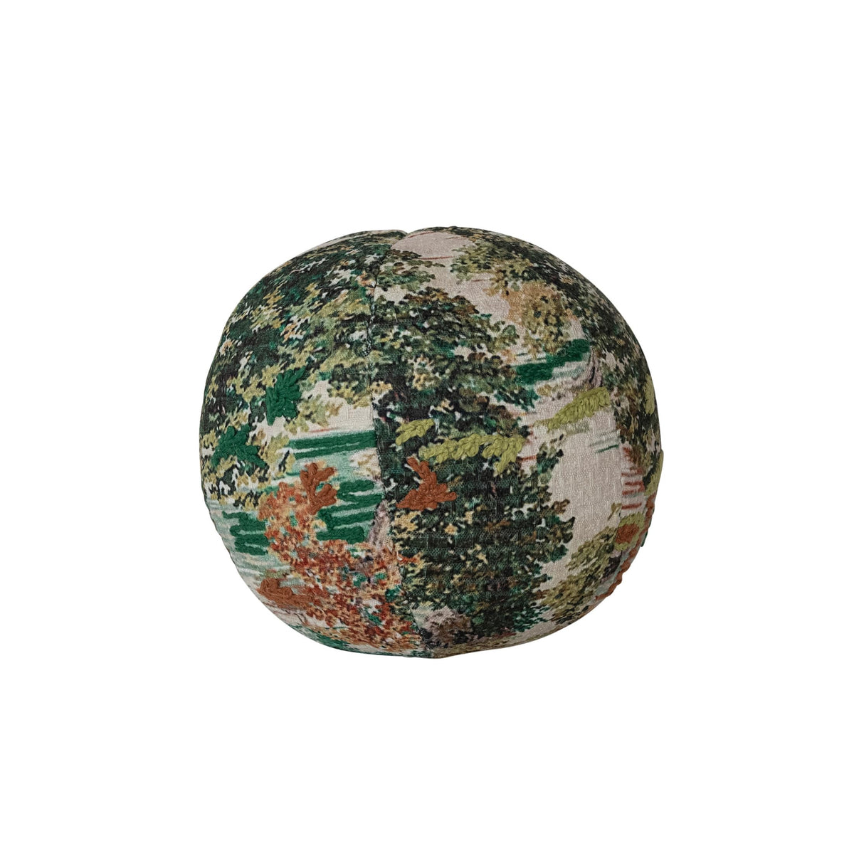 Creative Co-Op Round Fabric Printed Orb Pillow with Landscape and Embroidery, Multicolor