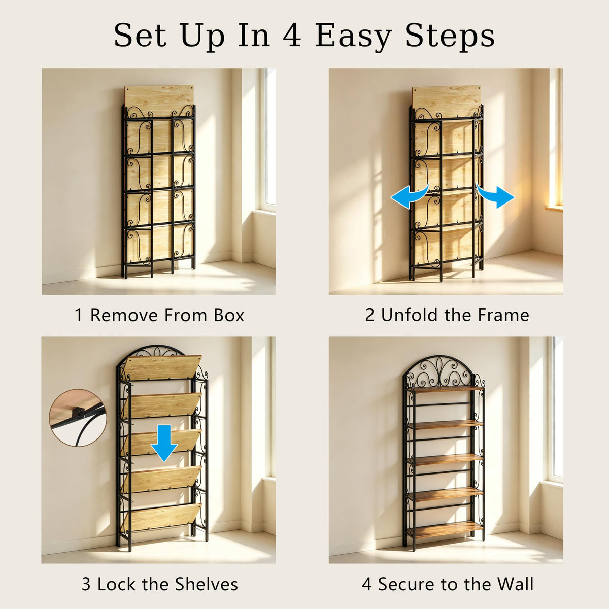 5-Tier Folding Solid Pine Bookshelf