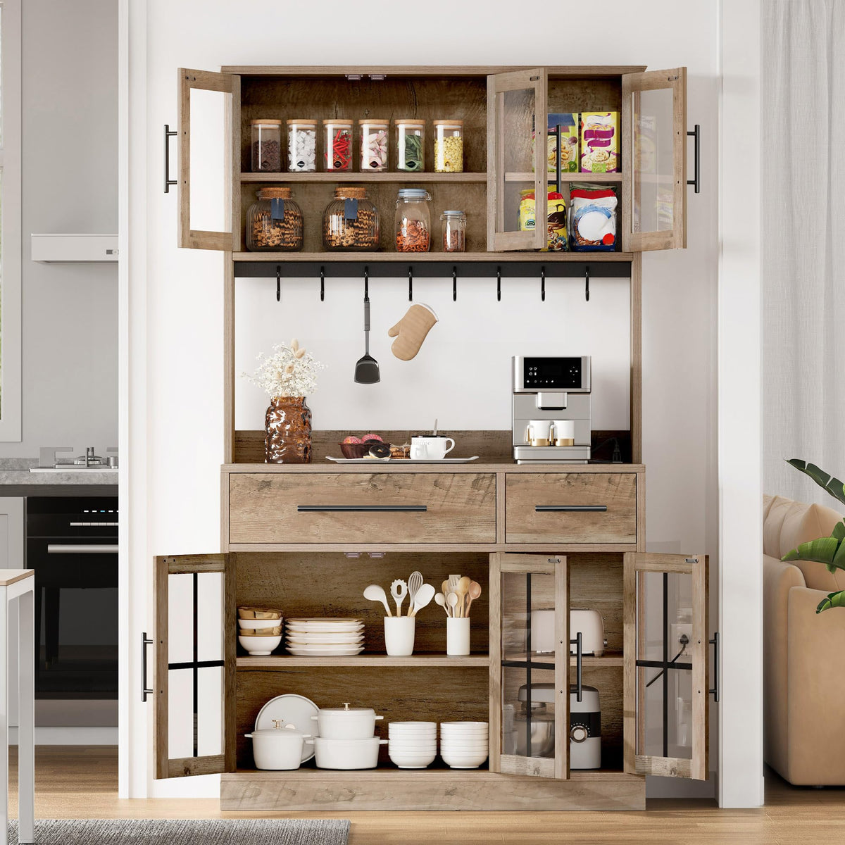 Kitchen Pantry Cabinet with Power Outlets