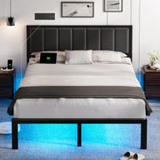 Metal Platform Bed Frame with LED Lights & USB Charging