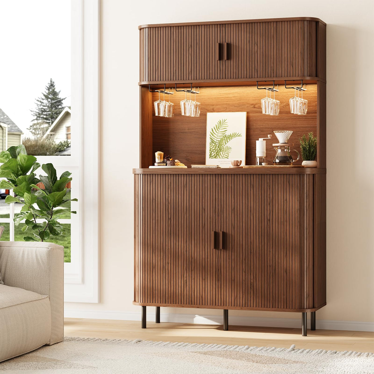 Tall Fluted LED Wine Cabinet