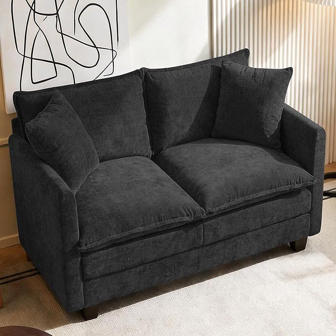 Chenille Cloud Loveseat with Deep Seat, 2 Pillows & Optional Ottoman