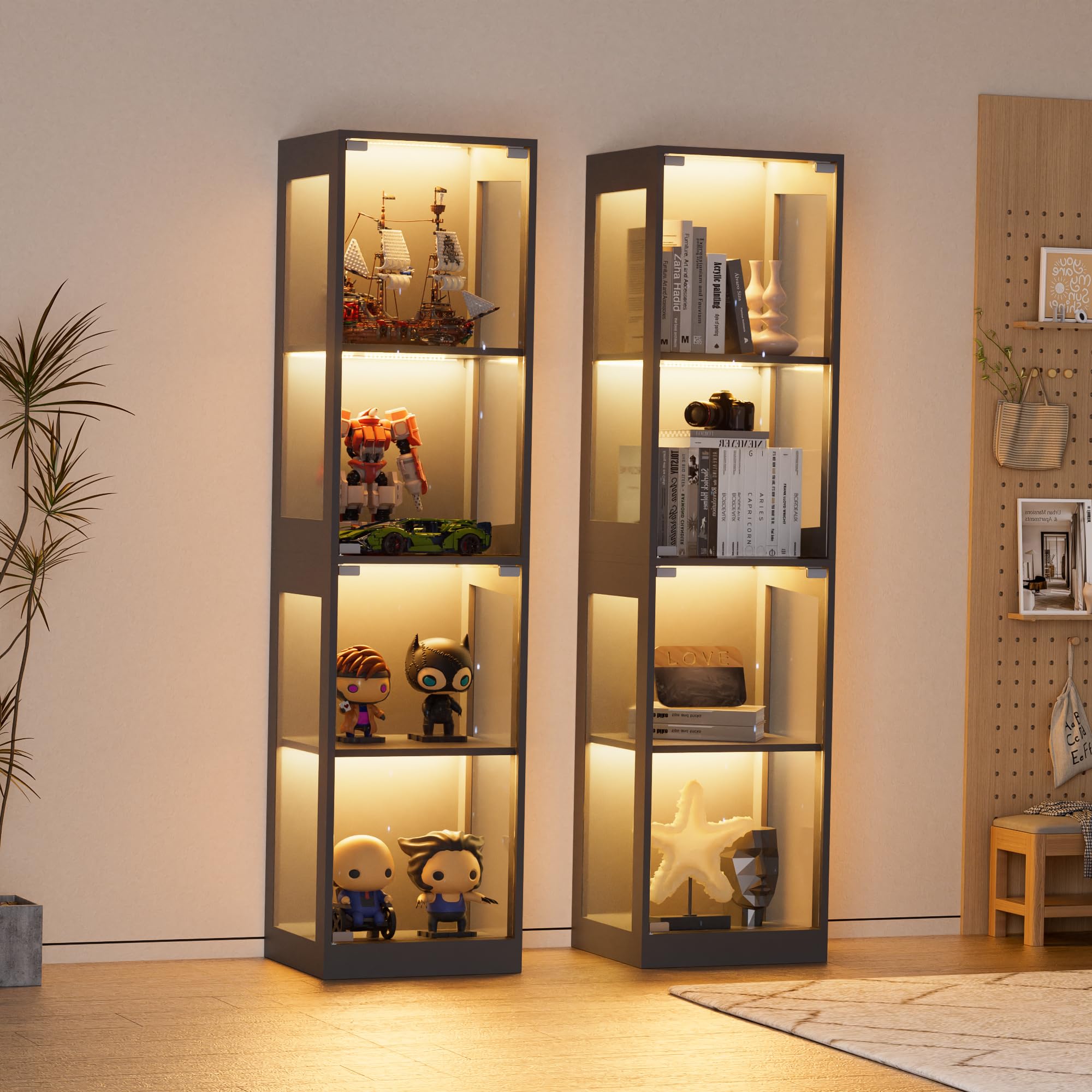 4-Tier Glass Display Cabinet with RGB Lights