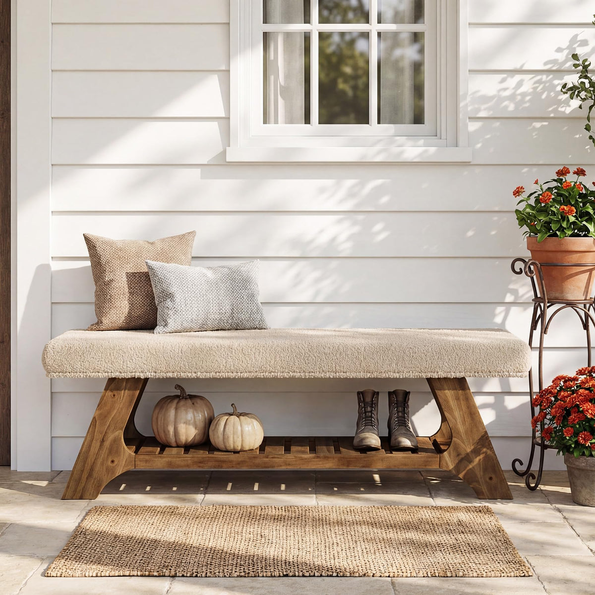 Upholstered Solid Wood Storage Bench