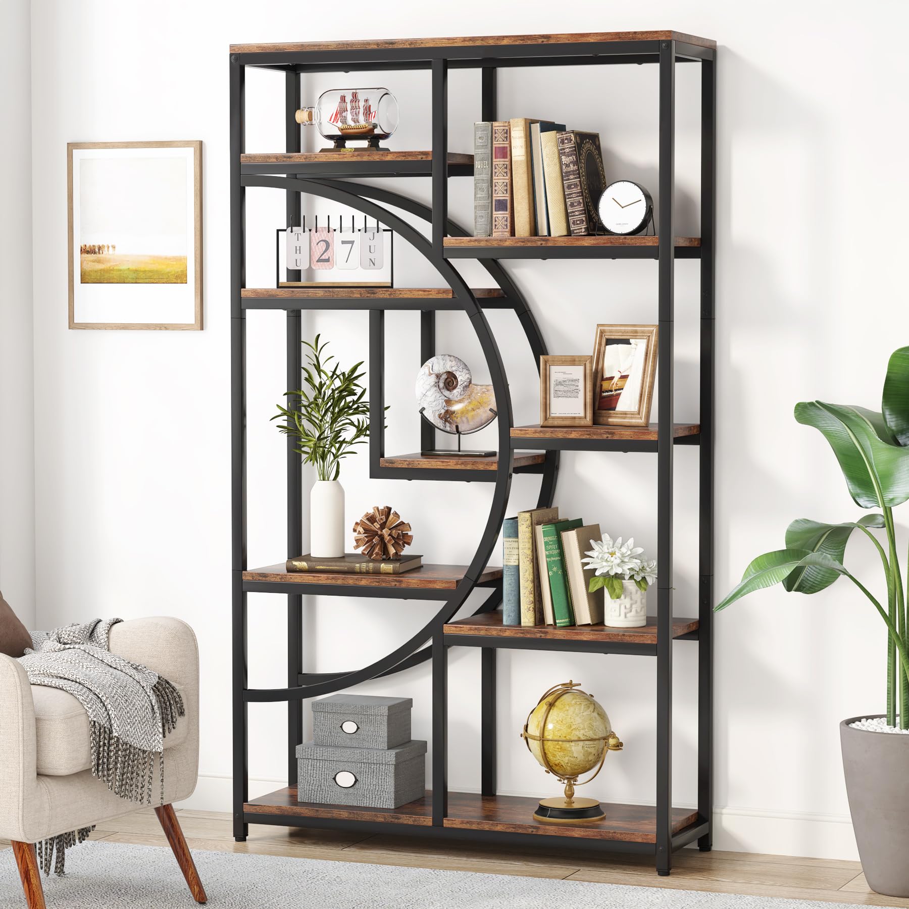 9-Shelf Etagere Bookcase with Metal Frame