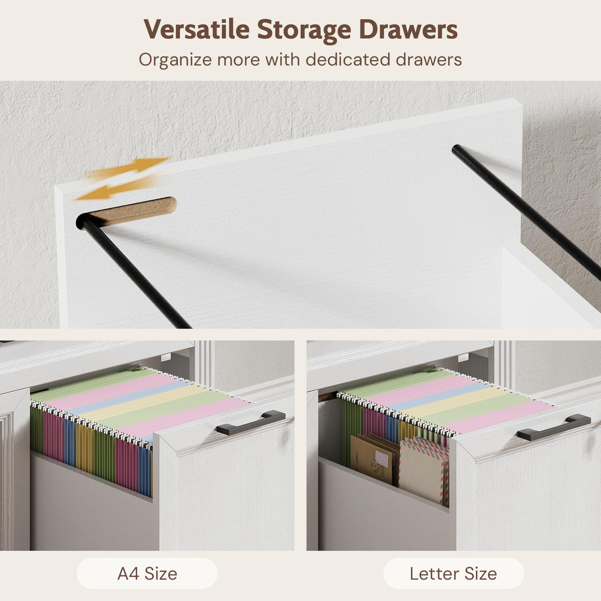 3-Drawer File Cabinet with Charging Station