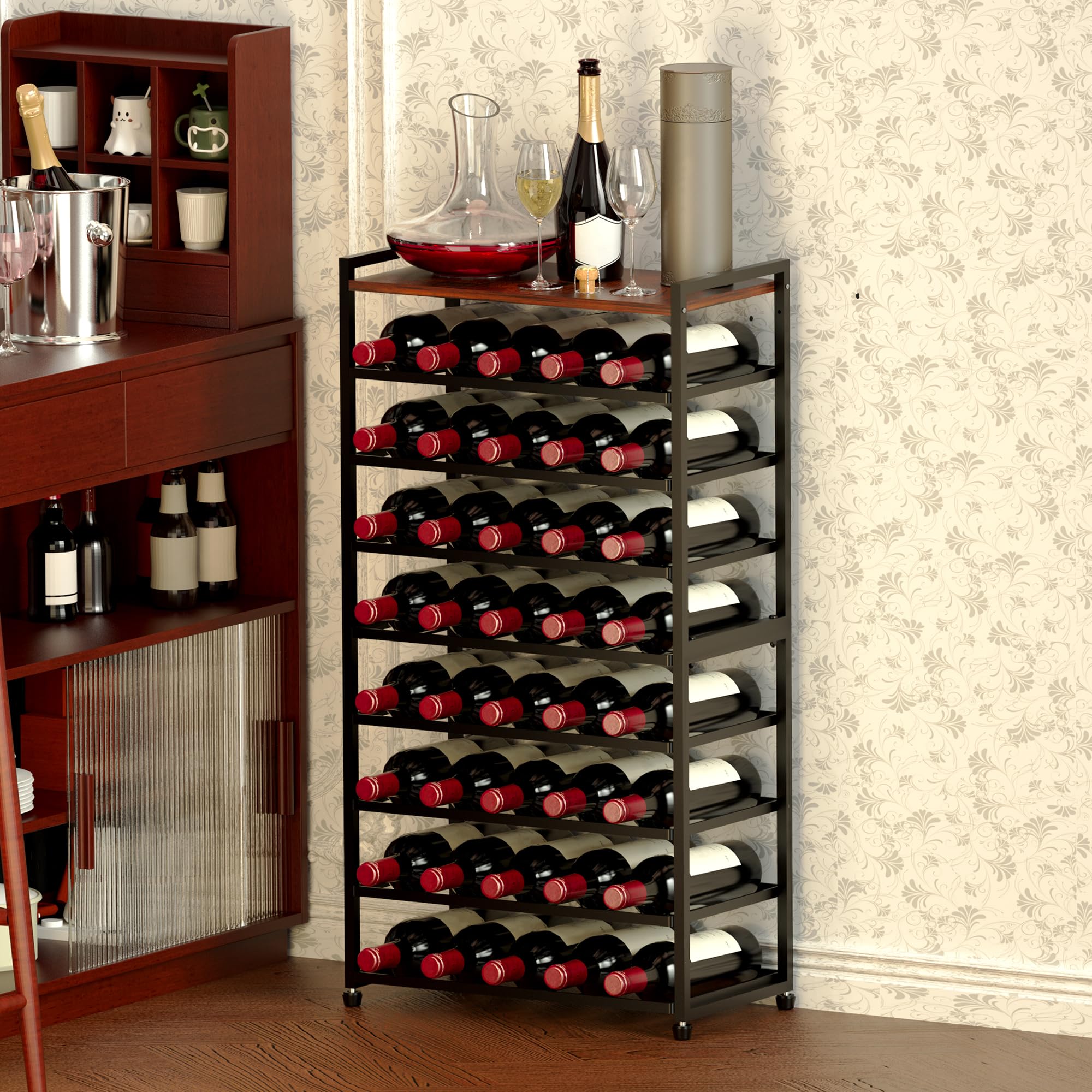 9-Tier Freestanding Wine Rack – 40 Bottle Floor Stand