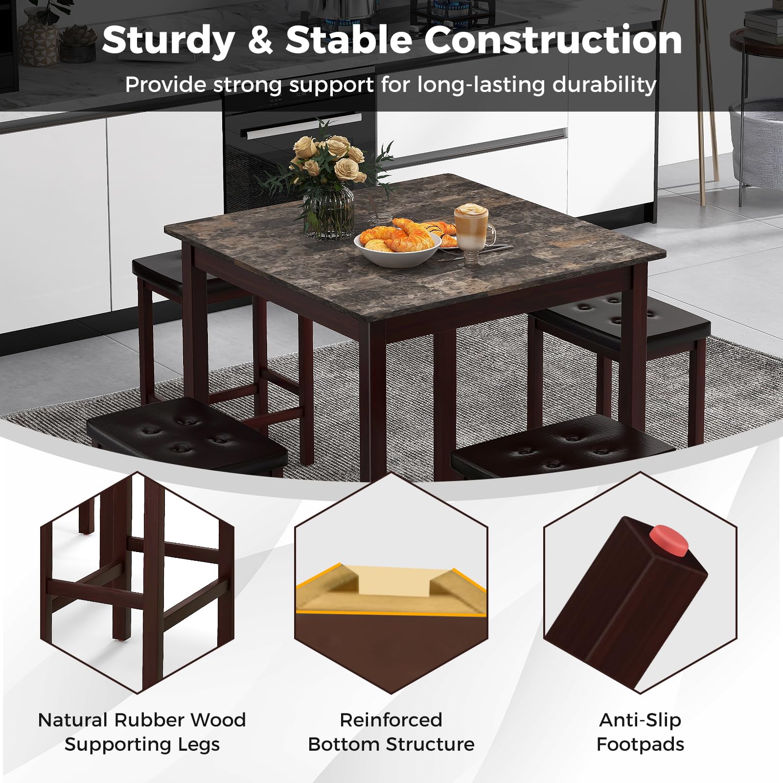 Counter Height Dining Table Set with 4 Bar Stools