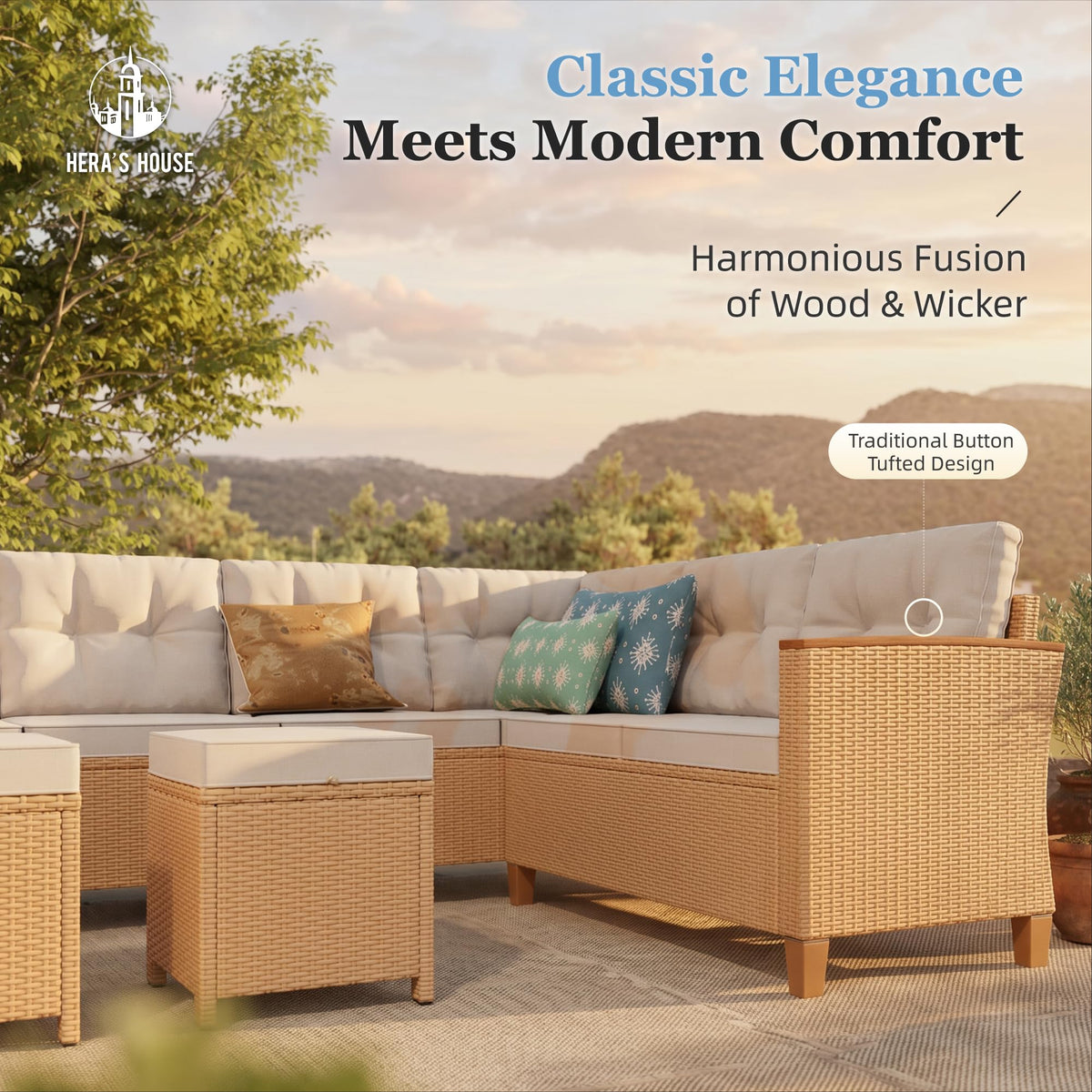HERA'S HOUSE 8 Piece Sctional Wicker Patio Furniture Set with Ottomans