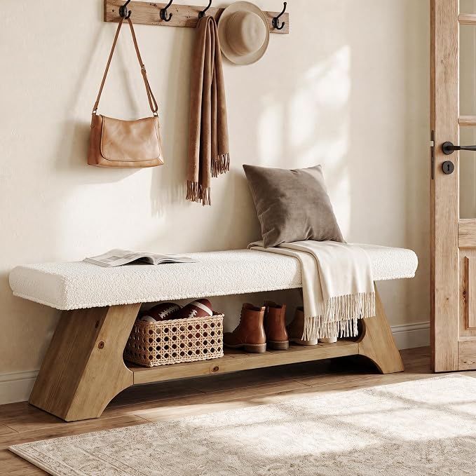 Upholstered Solid Wood Storage Bench