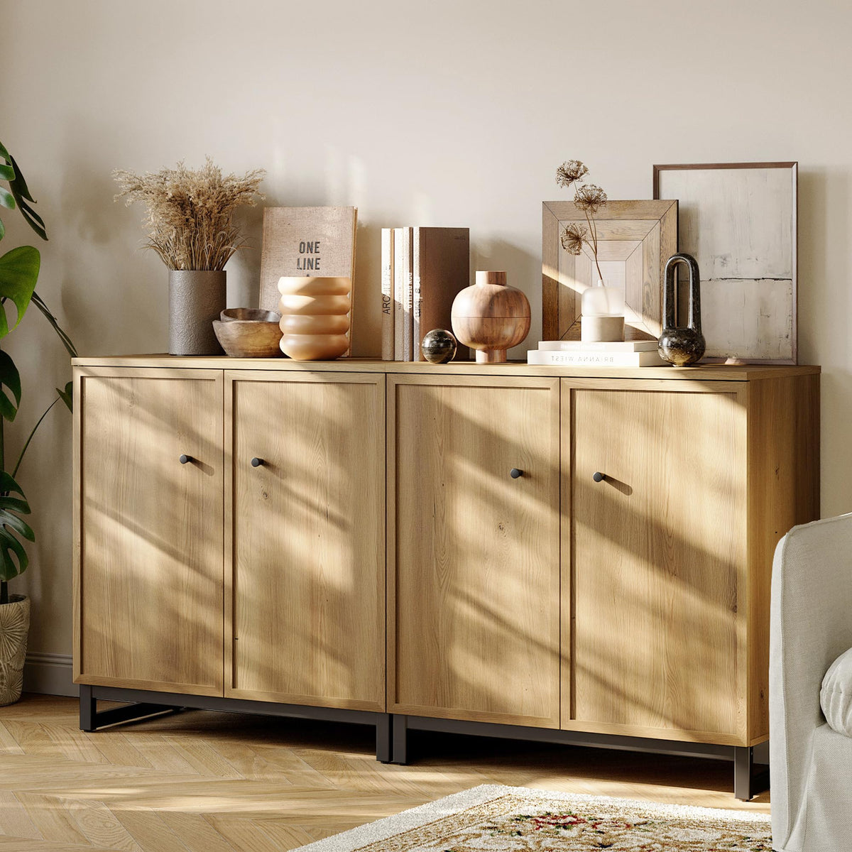 Brown Oak Sideboard Set of 2