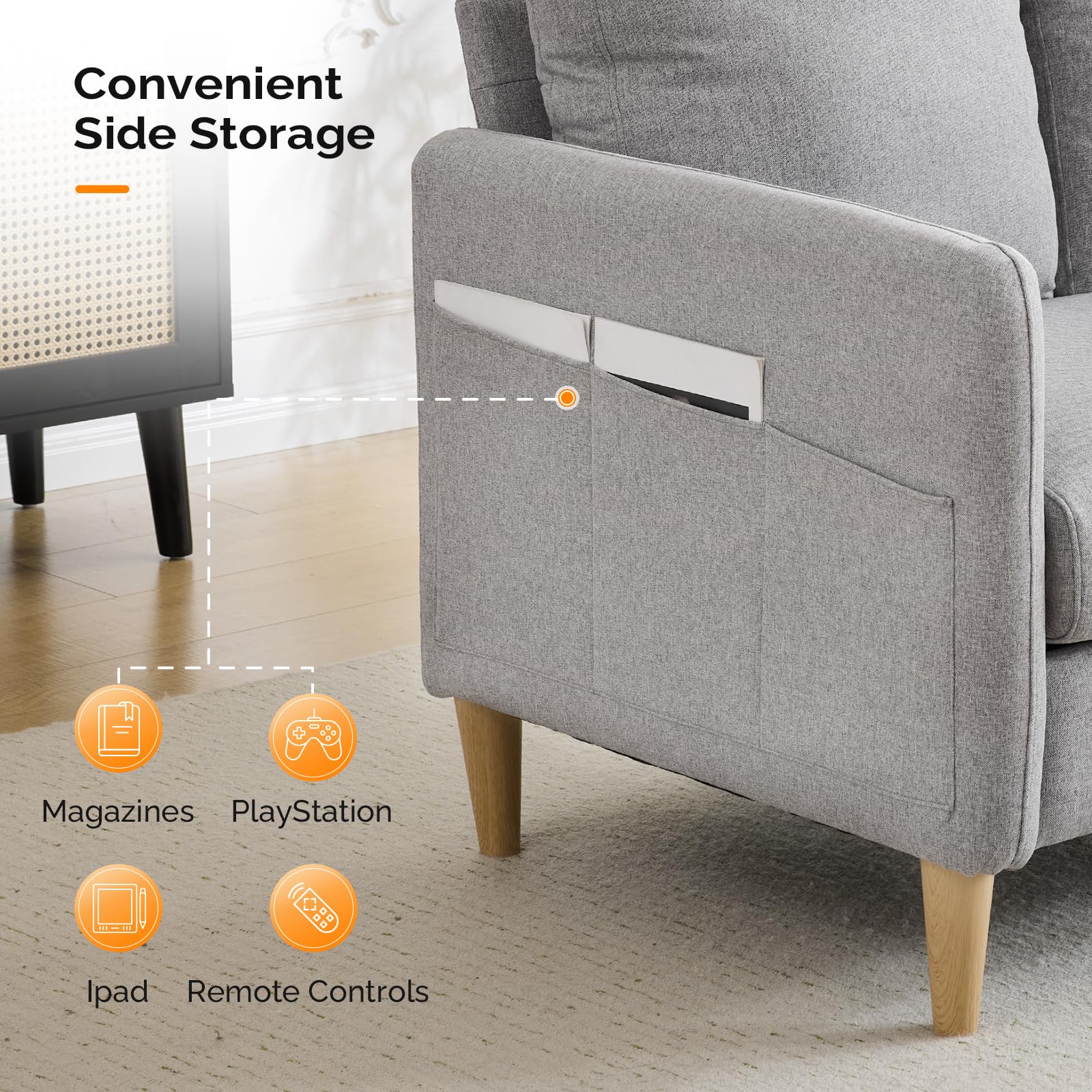 Linen Loveseat Sofa with Side Storage