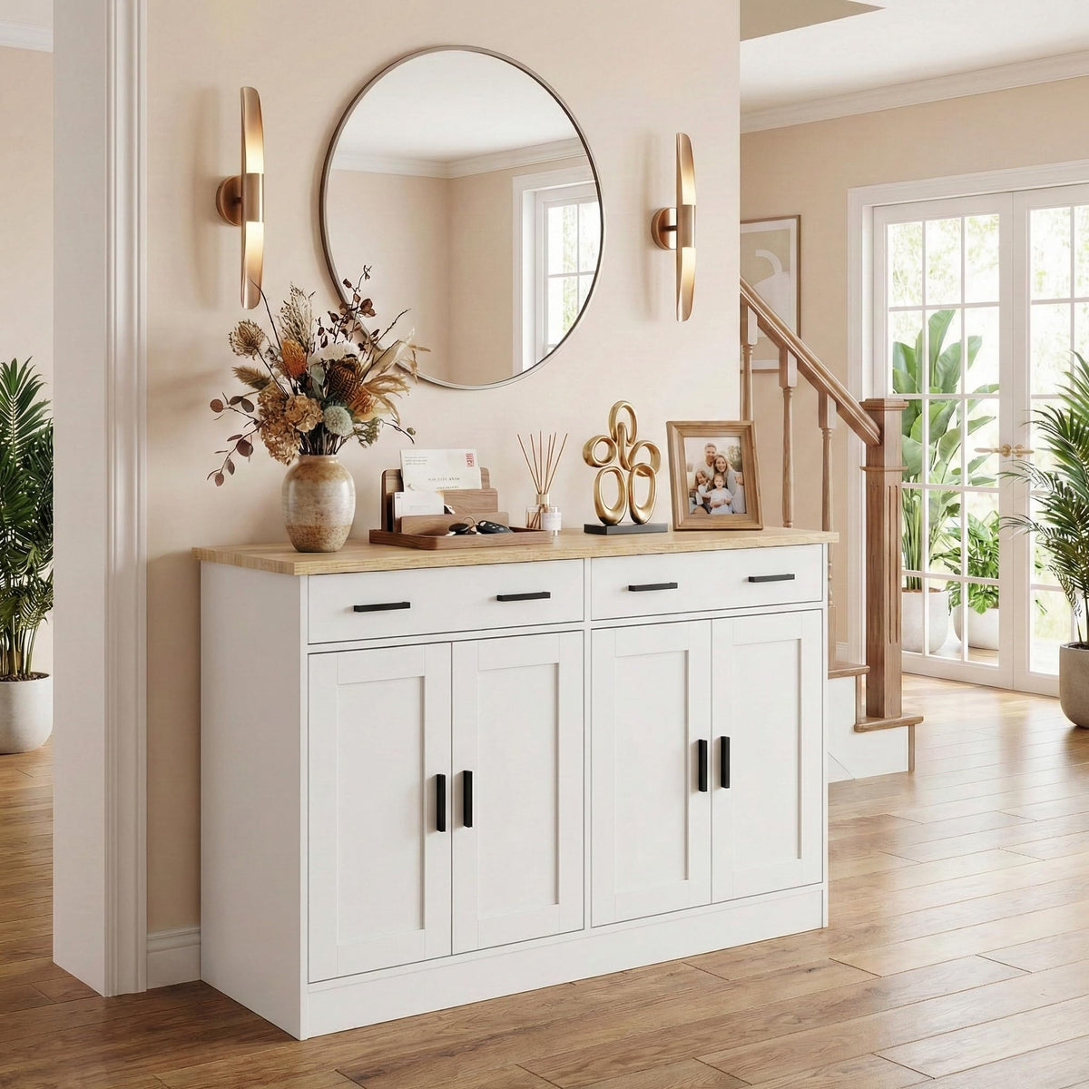White Buffet Cabinet with Drawers
