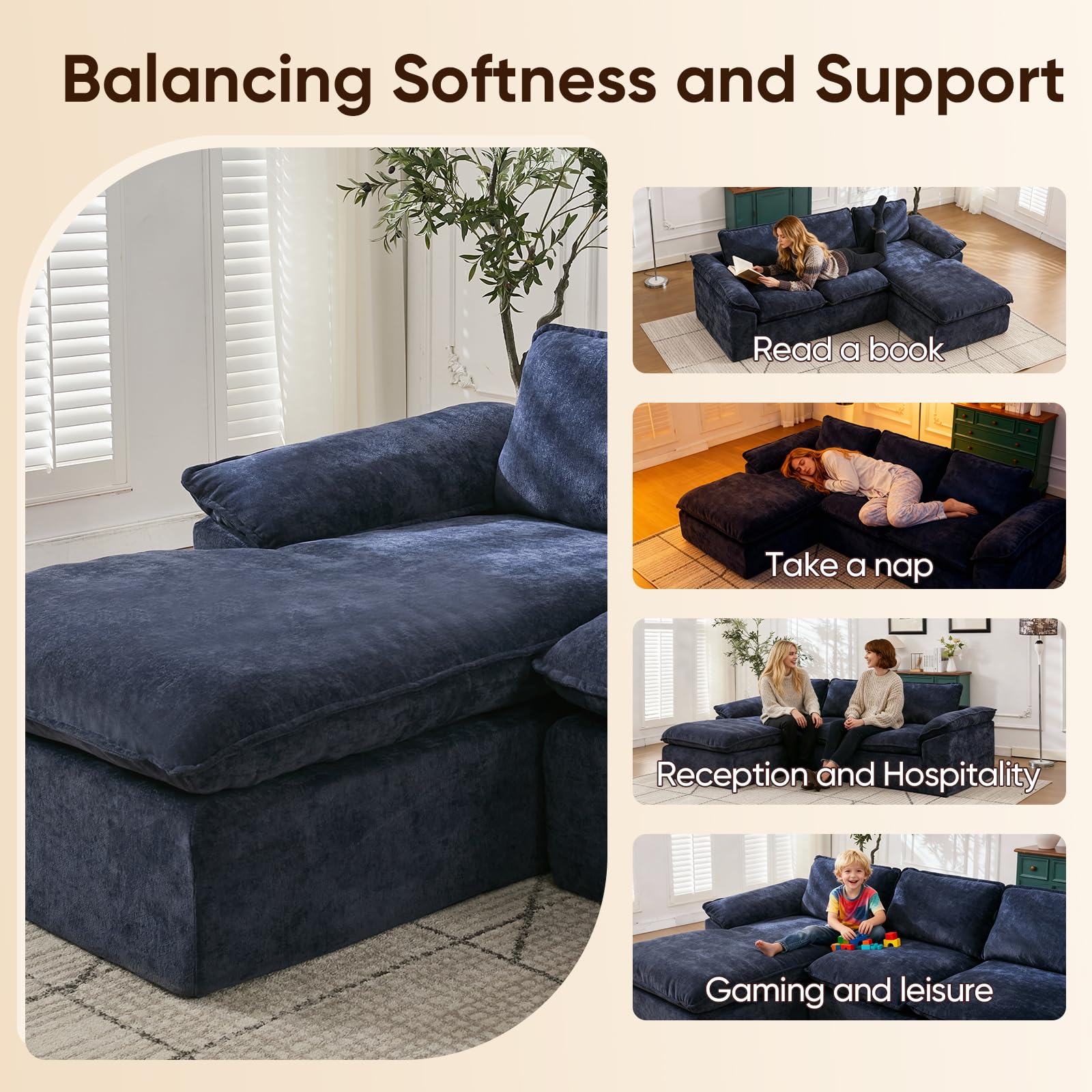 L-Shape Sectional Sofa with Oversized Chaise